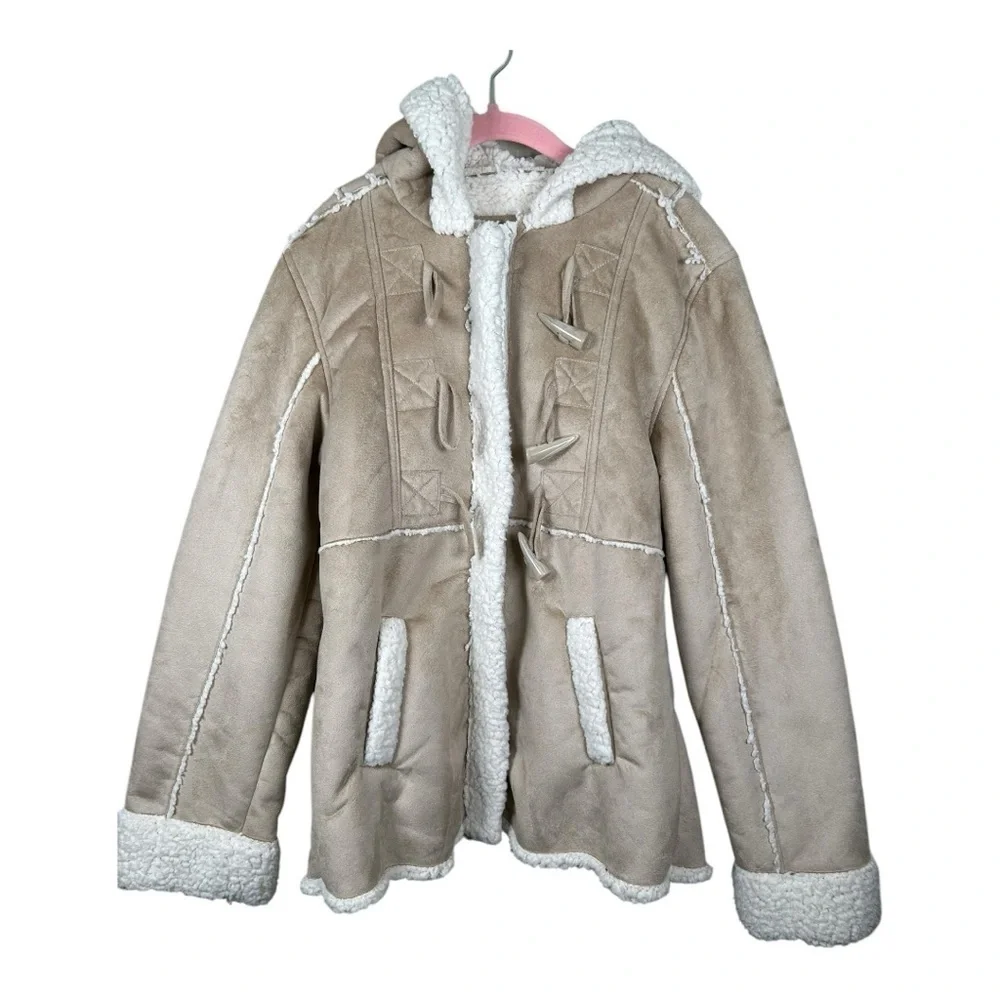 JUSTICE Girls Button-Up/Zip-Up Jacket with Hood & Pockets (Size 14 - Tan)